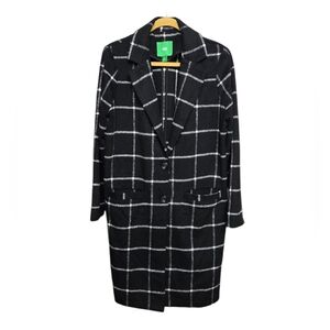 dip Plaid Print Soft Fleece 2-button Closure Long Coat Sz Large 22" PTP 37" L